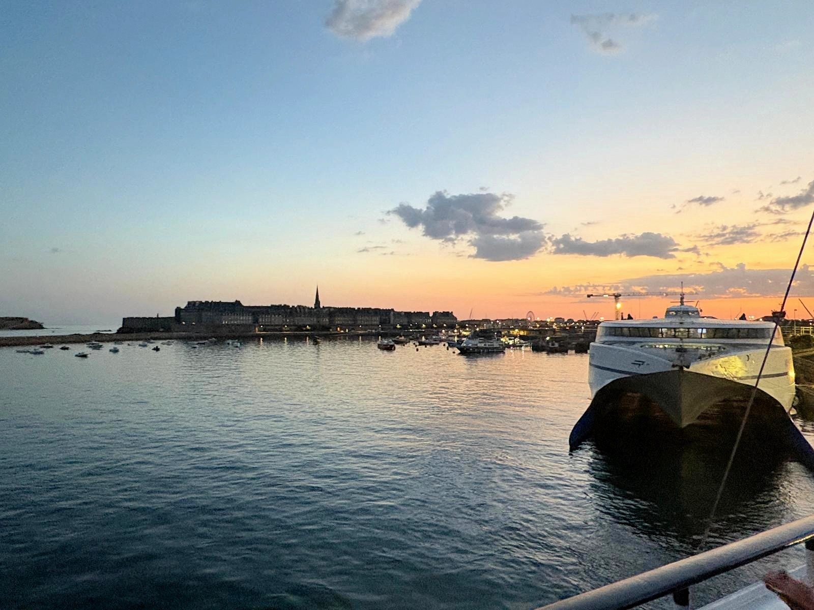 Sunrise over Saint-Malo from the deck of a DFDS ferry