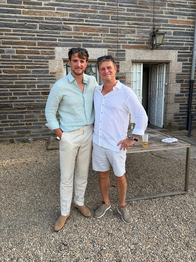 Andrew with his son Jacques, the groom, at Château du Val